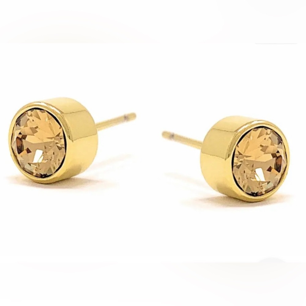 Swarovski Solitaire Stud Earrings, Round Cut - Gold